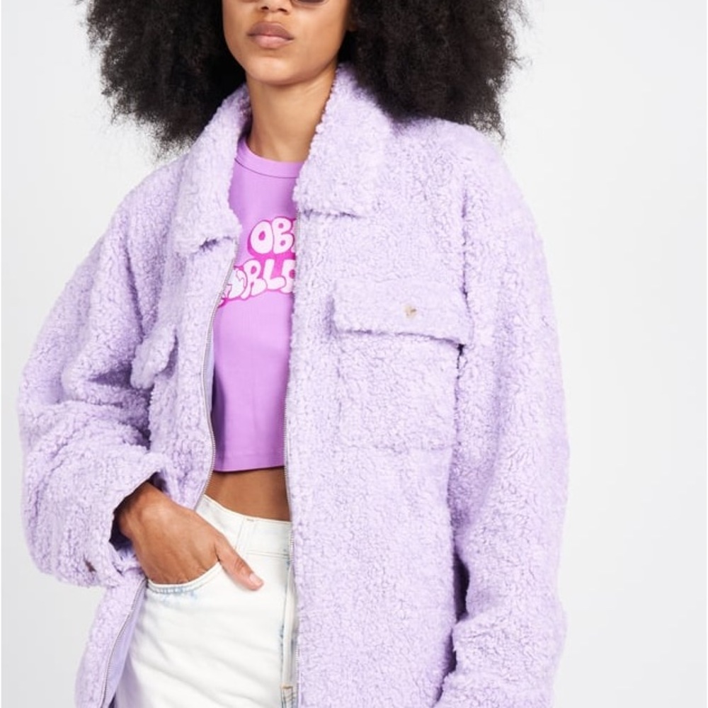 NWT Obey Brenda Cozy Pur in Purple Rose Teddy Bear Sherpa Jacket M / L